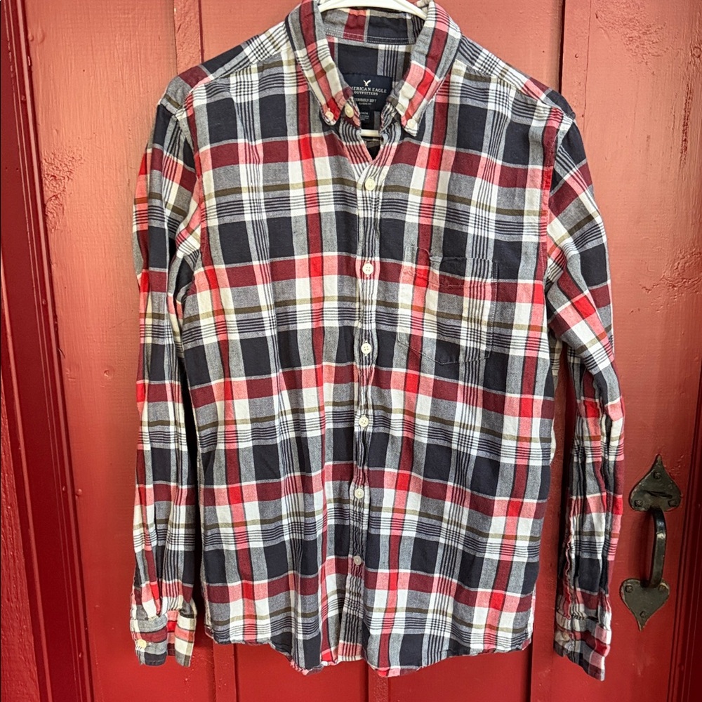American Eagle Outfitters Red, Blue, and White Plaid Shirt